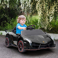 Aosom Lamborghini Veneno Licensed Kids Electric Car With Bluetooth, 12V Ride On Car With Butterfly Doors, Remote Control, Portable Battery, Suspension System, Horn, Songs, Lights, Black Black