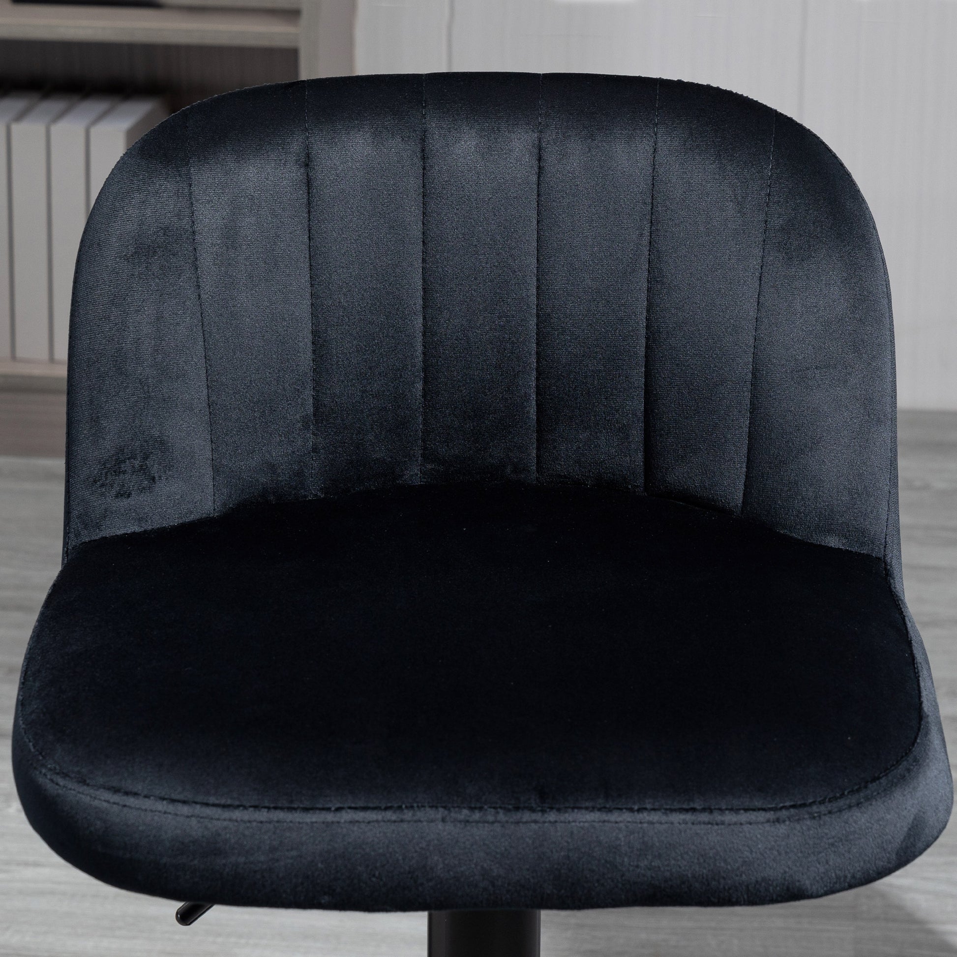 Homcom Adjustable Bar Stools Set Of 2, Velvet Counter Height Barstool, Upholstered Kitchen Stool With Swivel Seat, Steel Frame, Footrest For Kitchen Counter And Dining Room, Black Black Polyester