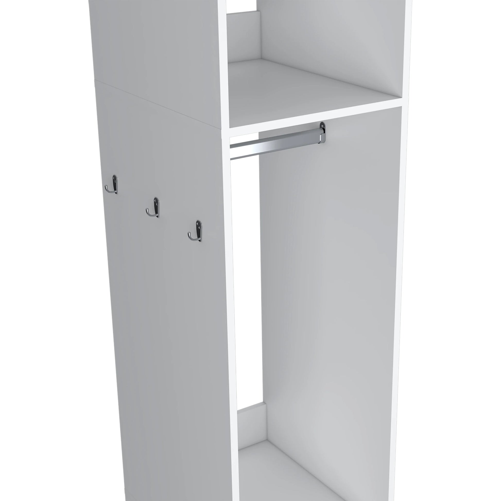 White 3 Shelf Wardrobe With Mirror And Open Storage White Particle Board Melamine