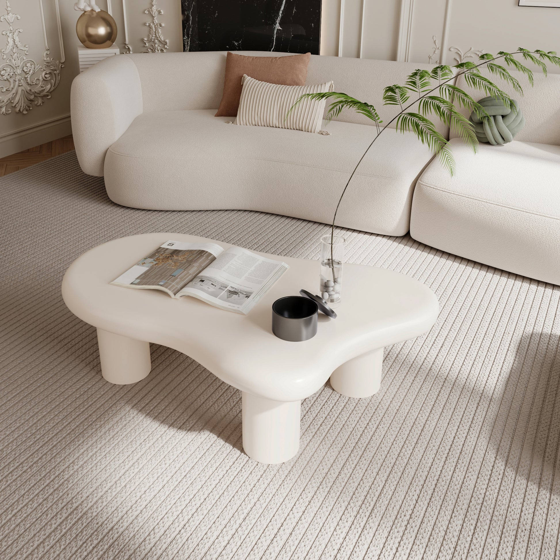 47 Inch Cream Cloud Shaped Coffee Table For Living Room Cream White Primary Living Space Modern Lacquered Mdf