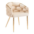 Luxury Handmade Accent Chair With Gold Legs, Modern Velvet Armchair For Living Room And Bedroom Beige Foam Velvet