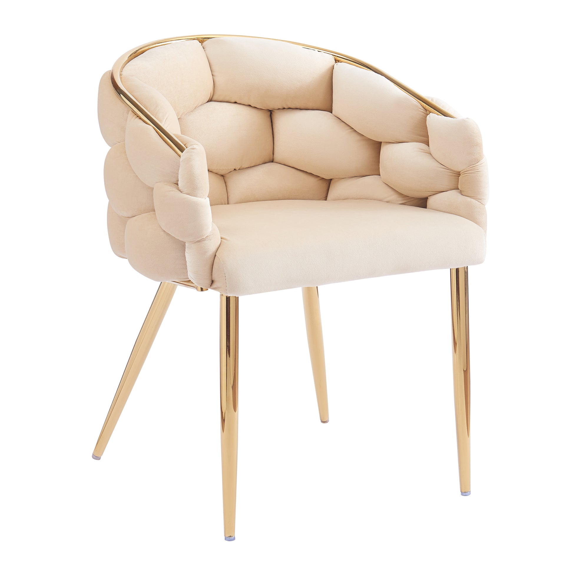 Luxury Handmade Accent Chair With Gold Legs, Modern Velvet Armchair For Living Room And Bedroom Beige Foam Velvet