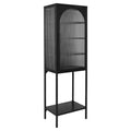 Stylish Tempered Glass High Cabinet With Arched Door Adjustable Shelves And Feet Anti Tip Dust Free Fluted Glass Kitchen Credenza Black Black Tempered Glass Sheet Metal Plastic