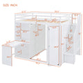 Full Size Loft Bed With Wardrobe,Desk And Shelves,White White Mdf Lvl