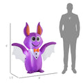 Outsunny 6Ft Inflatable Halloween Decoration Bat, Blow Up Outdoor Led Yard Display, Waterproof Purple Polyester