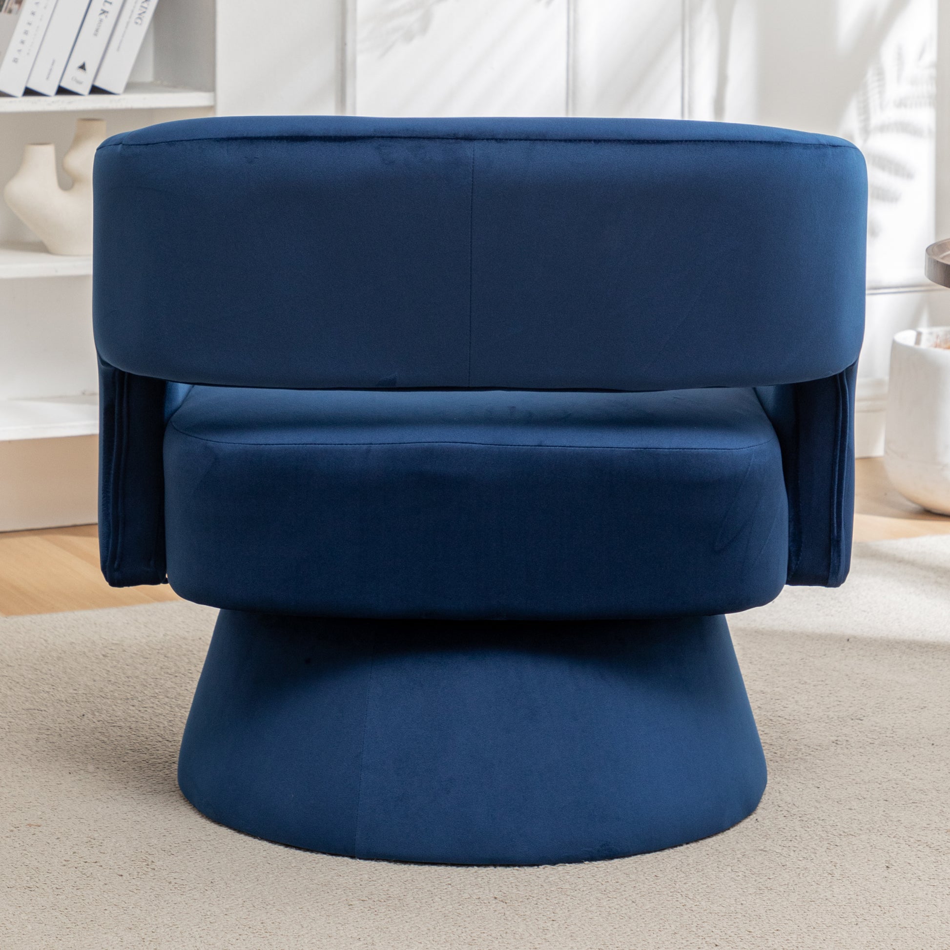 Swivel Barrel Chair, Velvet Accent Armchair 360 Degree Swivel Club Chair For Living Room Bedroom Reception Room Blue Foam Velvet