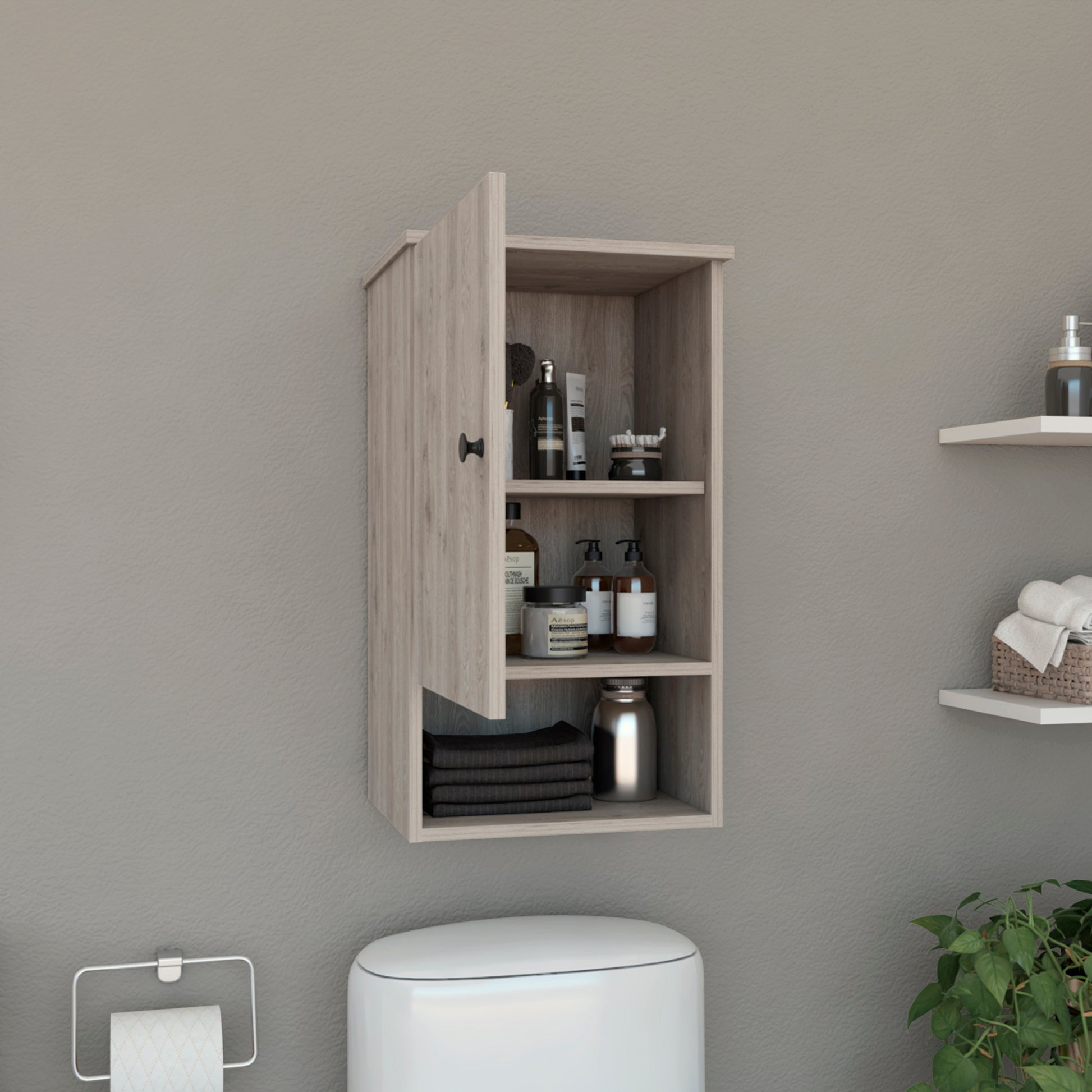 St. Angelo Medicine Cabinet, Two Internal Shelves, Single Door, One Shelf Grey 4 Bathroom Freestanding Modern Particle Board Engineered Wood