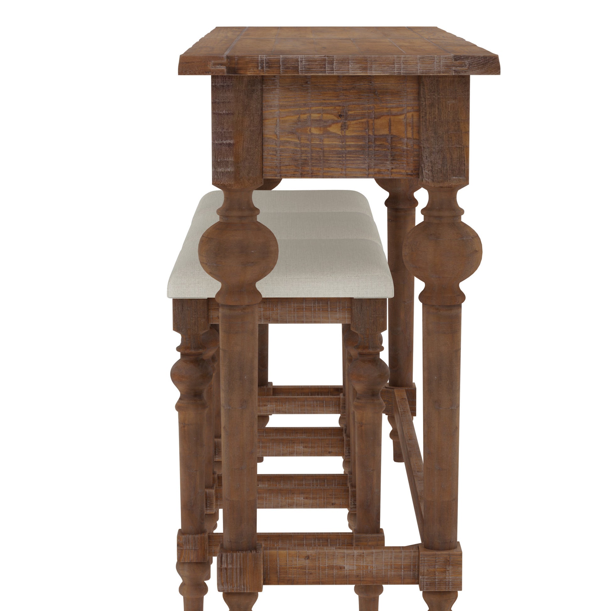 Ludin Brown Console Table With 3 Stools Brown Drawers Rectangular Solid Wood