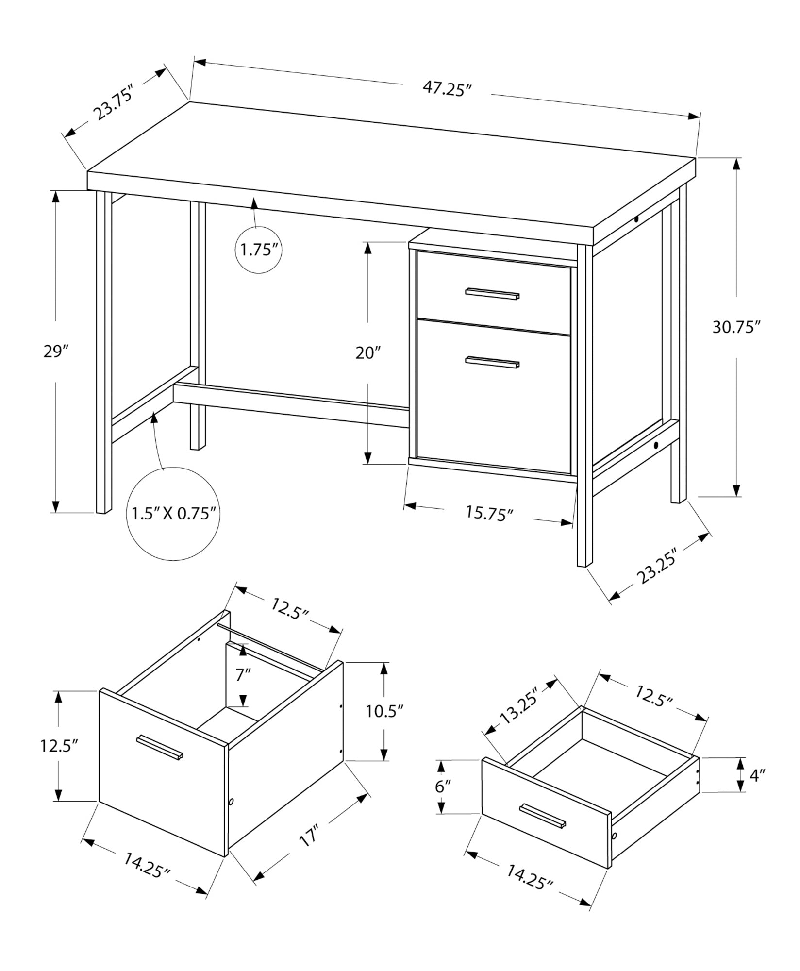 Computer Desk, Home Office, Laptop, Left, Right Set Up, Storage Drawers, 48"L, Work, Brown Laminate, Grey Metal, Contemporary, Modern Taupe Particle Board