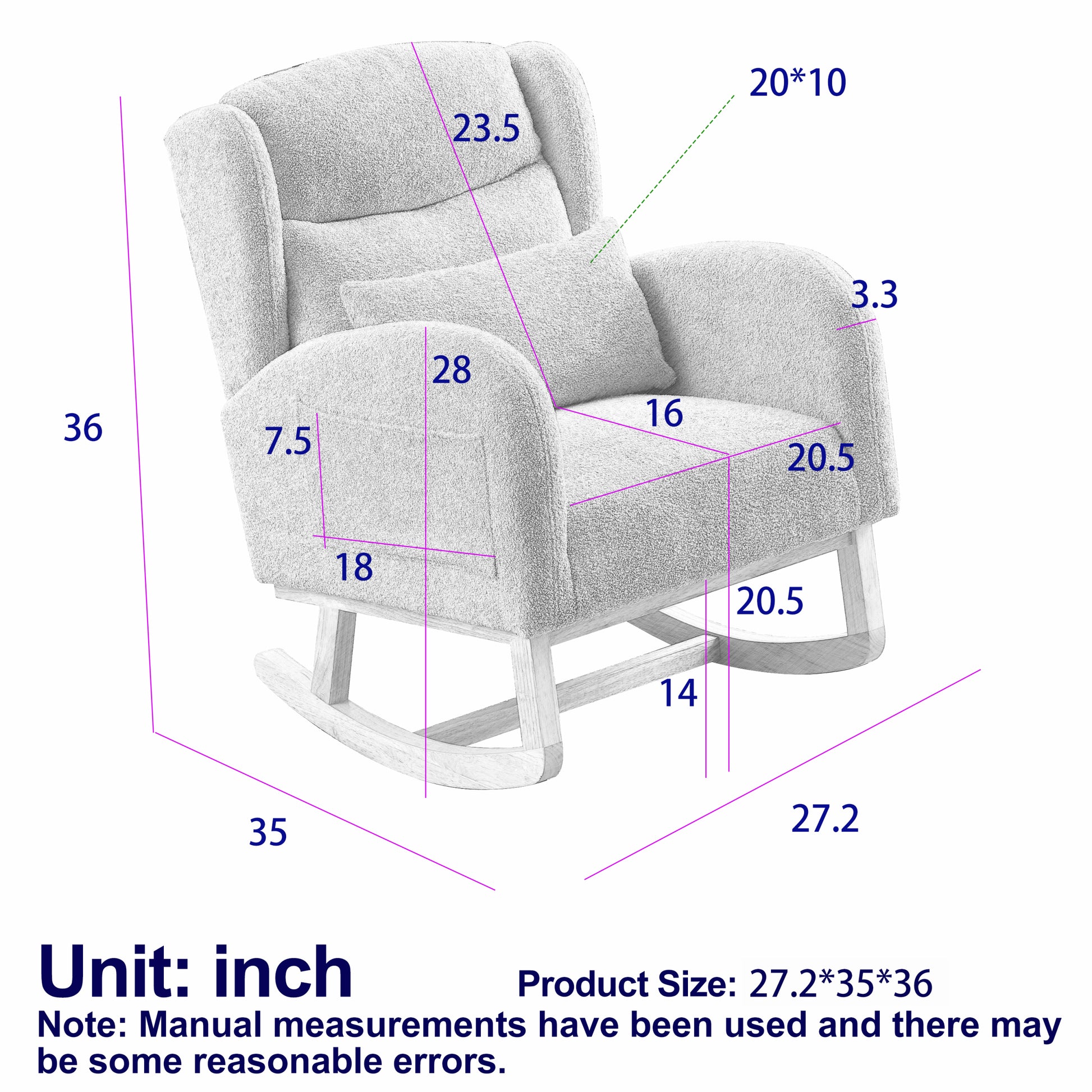 27.2"W Modern Accent High Backrest Living Room Lounge Arm Rocking Chair, Two Side Pocket Grey Foam Fabric