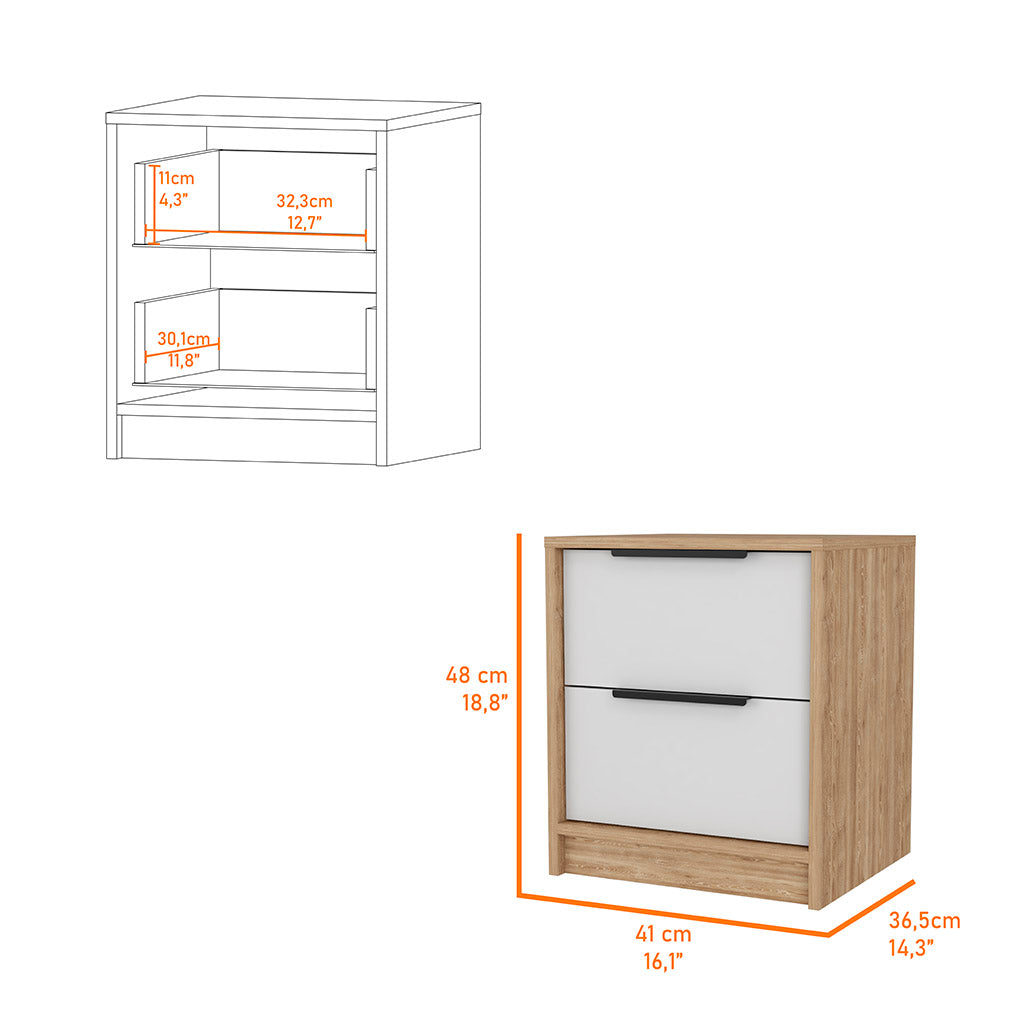 Washington Nightstand, Two Large Drawers Multicolor 2 Drawers Bedroom Open Storage Modern Shelving Melamine Engineered Wood