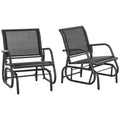 Outsunny Porch Glider Set Of 2, Metal Frame Swing Glider Chairs Withmesh Fabric, Curved Armrests And Steel Frame For Garden, Poolside, Backyard, Balcony, Black Black Steel