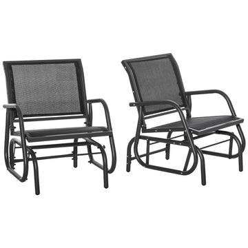 Outsunny Porch Glider Set Of 2, Metal Frame Swing Glider Chairs Withmesh Fabric, Curved Armrests And Steel Frame For Garden, Poolside, Backyard, Balcony, Black Black Steel