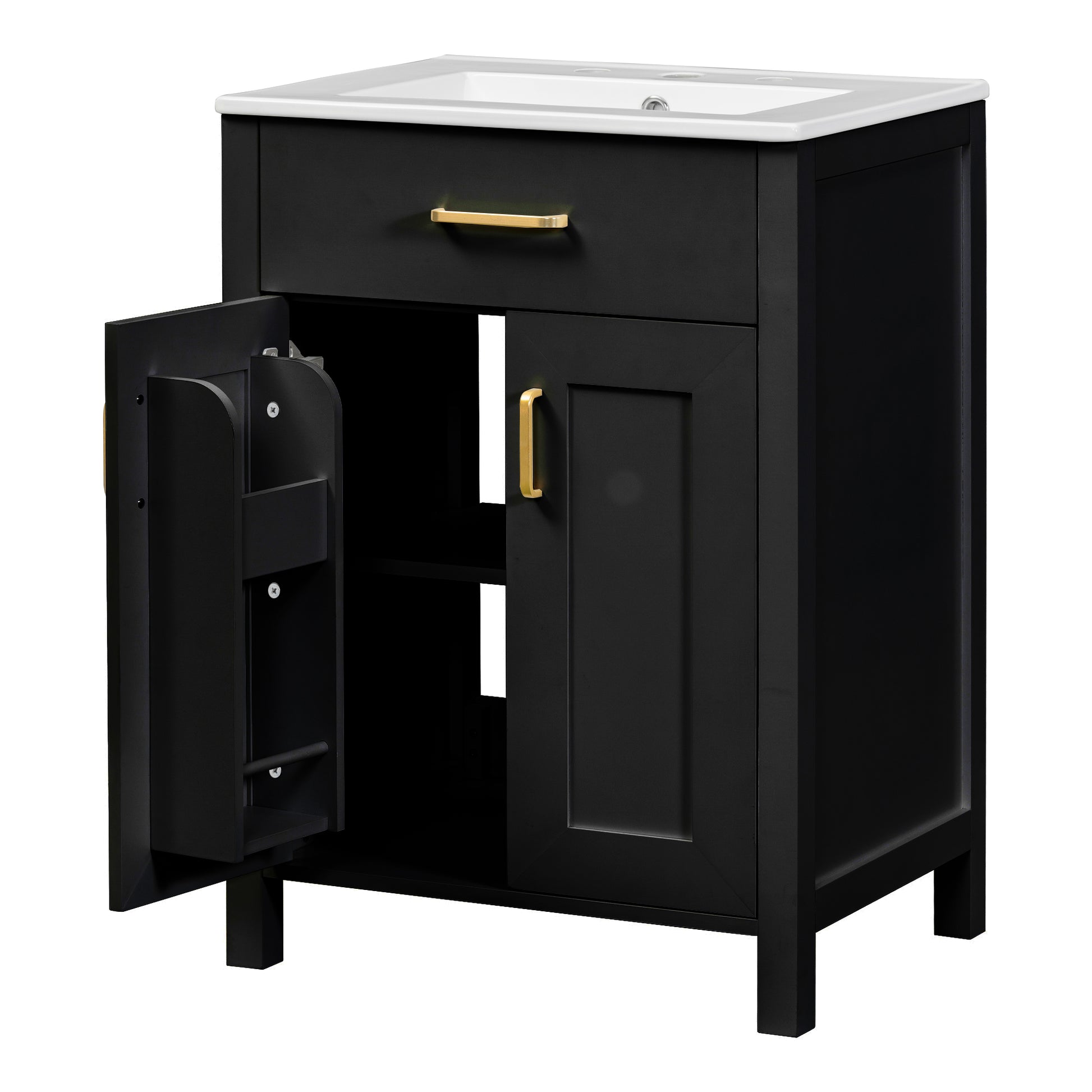 24"Bathroom Vanity Combo With Ceramic Sink, Luxurious Space Saving Vanity W24"*D18"*H34"Inch, 2 Soft Close Doors Black Bathroom Solid Wood Mdf