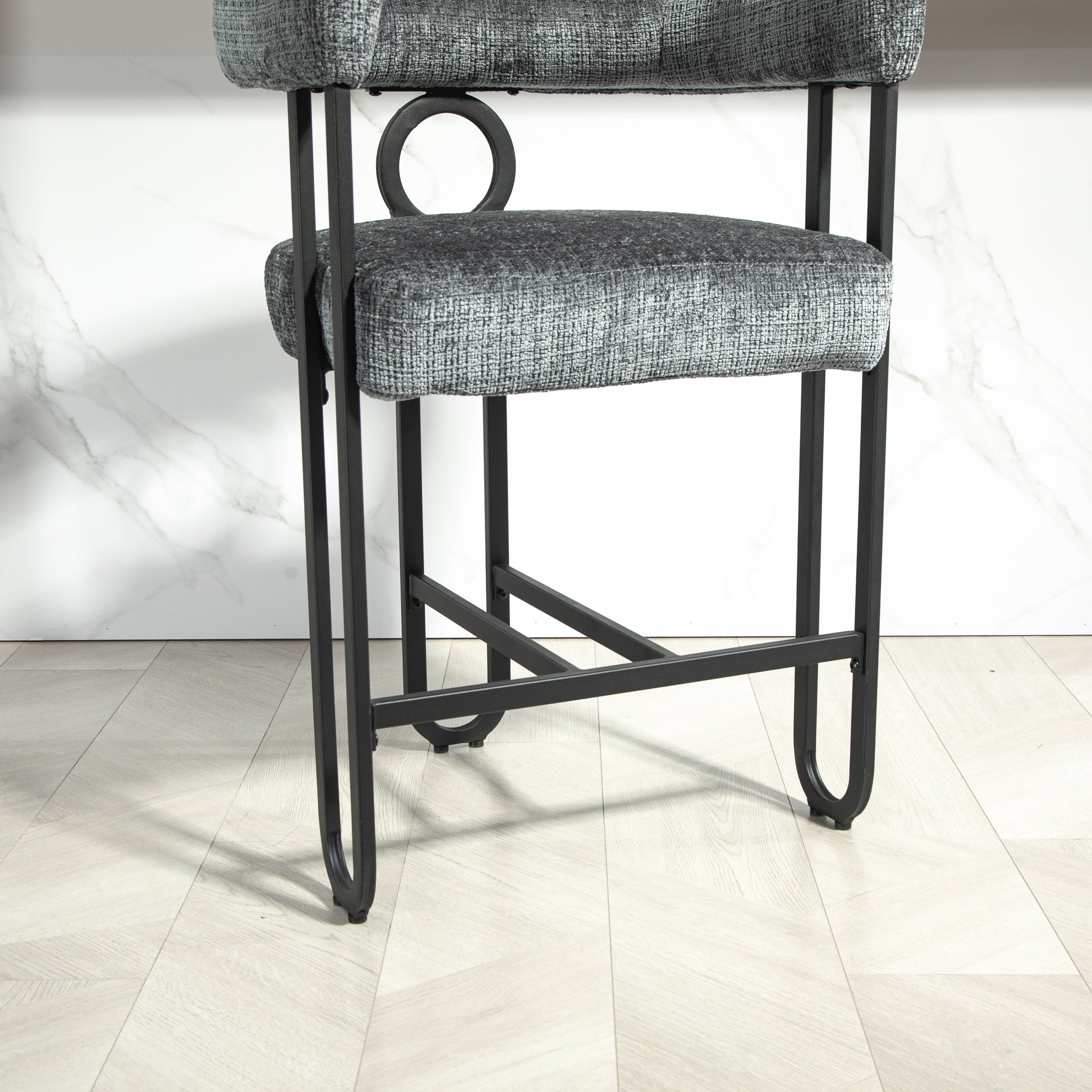 Coolmore Bar Stools Set Of 2, Modern Bar Stool With Back, Black Metal Frames, Upholstered Bar Stools For Kitchen Island, Pub, Club Gray Chenille Gray Dining Room Foam Chenille