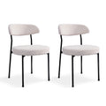 Boucle Upholstered Dining Chairs With Curved Backrest & Metal Legs Set Of 2, Beige Metal Beige Dining Room Foam Classic,Modern Dining Chairs Set Of 2 Foam Fabric Metal