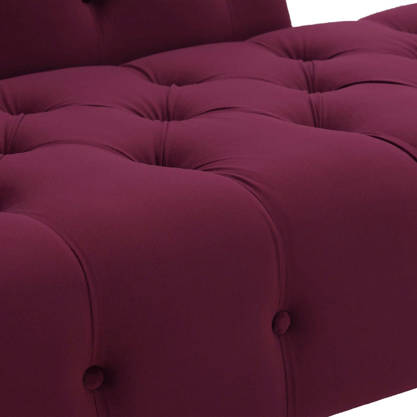 Samuel Tufted Roll Arm Chaise Lounge, Burdy Velvet Burgundy Foam Velvet