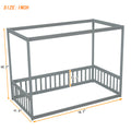 Twin Size Canopy Frame Floor Bed With Fence, Guardrails,Grey Twin Grey American Design Pine