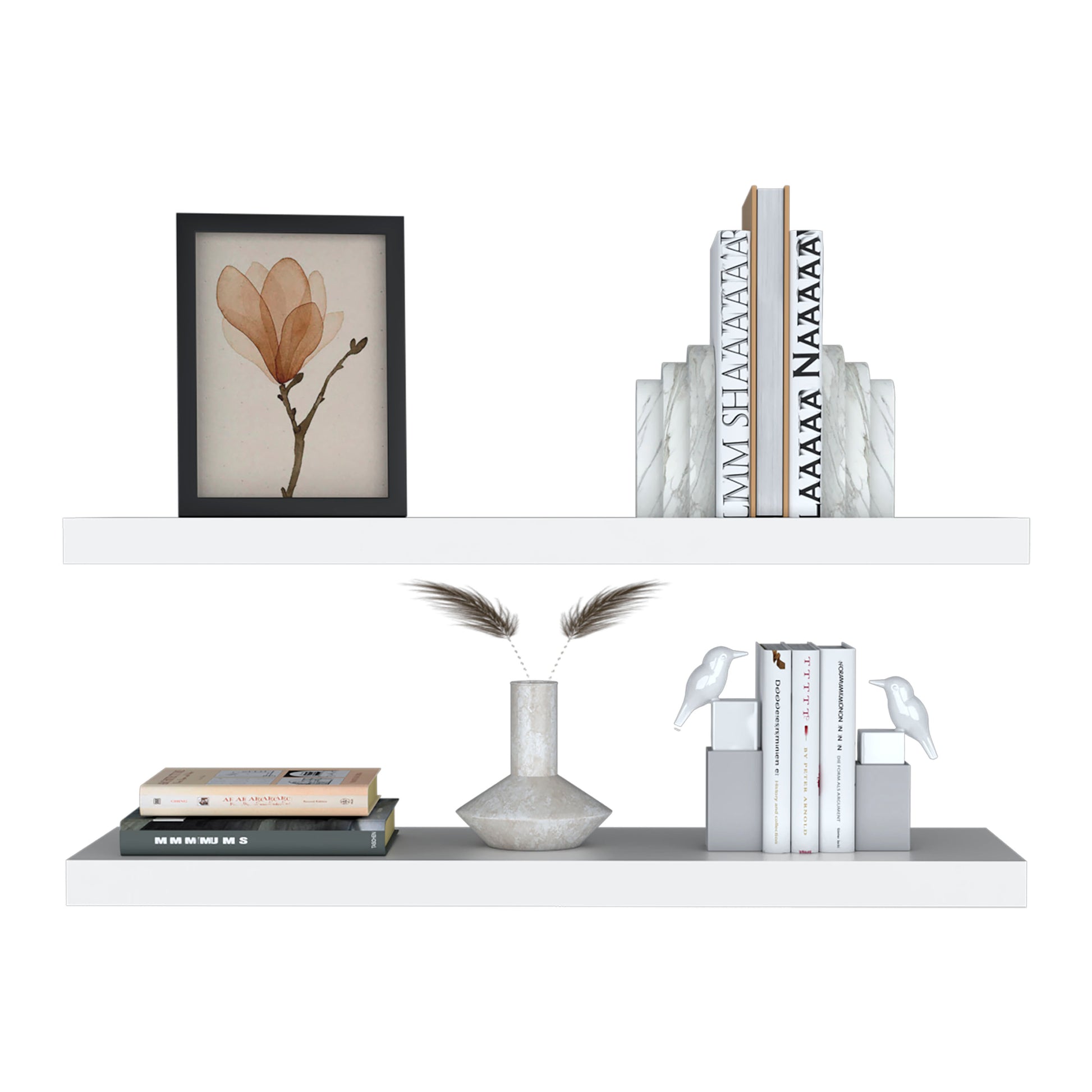 Ecco 31.5" Wide Floating Shelves Set Of 2, Shelves For Wall Decor For Bedroom, Bathroom Storage Shelves, Book Shelves For Living Room 2 Or Less White Horizontal Primary Living Space Modern Wall