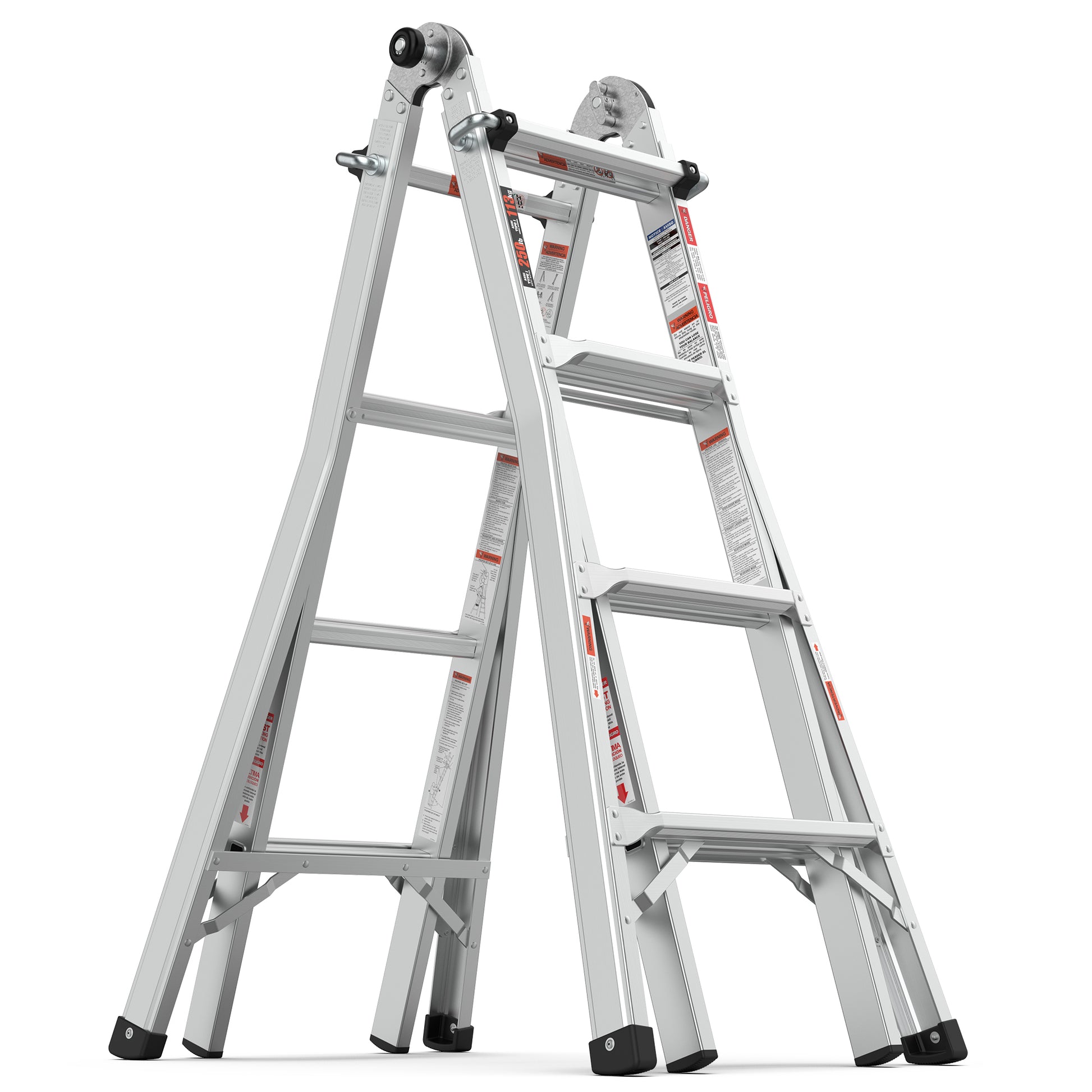 17Ft Multi Position Foldable Aluminum Ladder, A Frame And Straight Ladder, Ansi 250Lbs Grey Aluminium Alloy