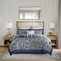 12 Piece Comforter Set With Cotton Bed Sheets Navy King King Navy Polyester