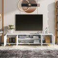 Modern Tv Stand For Tvs Up To 75 Inches, Entertainment Center With Storage Cabinets And 1 Adjustable Shelf, Media Console With Marble Patterned Top And Golden Round Metal Legs For Living Room White 70 79 Inches Mdf