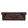 Traditional Tufted Leather Chesterfield Sofa Brown Leather 3 Seat