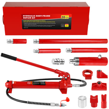 20 Ton Porta Power Kit, Portable Hydraulic Jack With1.43 M Oil Hose, Car Frame Repair Tool With Storage Case For Automotive Red Steel