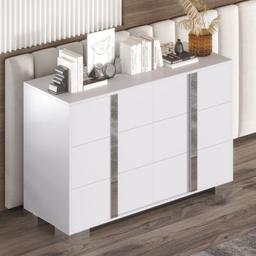 Elegant Modern Dresser With Metal Handle,Mirrored Storage Cabinet With 6 Drawers For Bedroom,Living Room,White White Mdf Metal