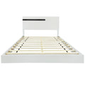 Modern High Gloss 3 Piece Bedroom Set Floating Bed Frame Queen Size Platform Bed With Led Light & 2 Nightstands, White Box Spring Not Required Queen White Wood 3 Piece Set Solid Wood Mdf