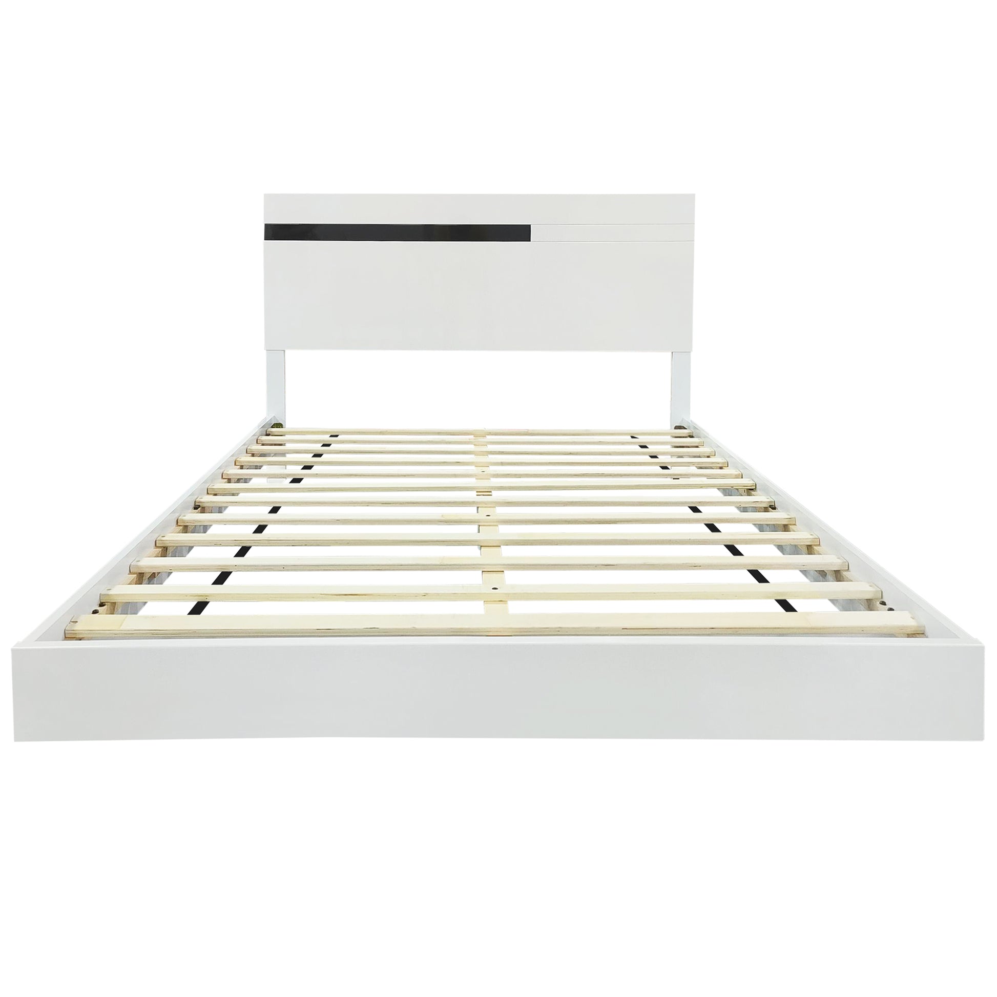 Modern High Gloss 3 Piece Bedroom Set Floating Bed Frame Queen Size Platform Bed With Led Light & 2 Nightstands, White Box Spring Not Required Queen White Wood 3 Piece Set Solid Wood Mdf