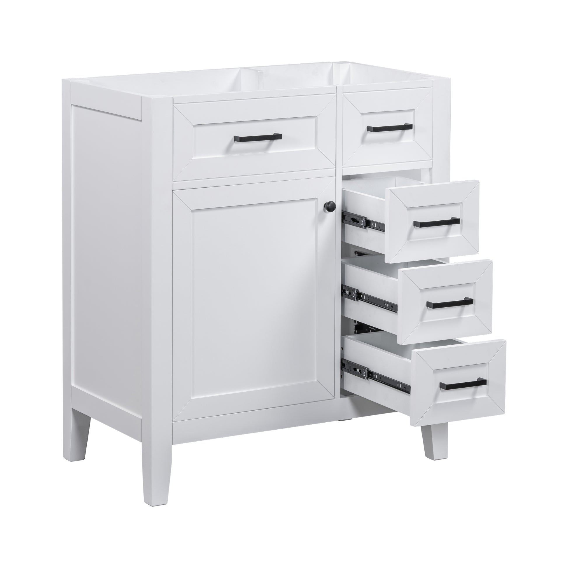 30" Bathroom Vanity Without Sink, Cabinet Base Only, Bathroom Cabinet With Drawers, Solid Frame And Mdf Board, White White Solid Wood Mdf