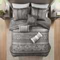 7 Piece Jacquard Comforter Set Grey King King Grey Polyester