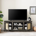 Farmhouse Rattan Tv Stand Console Table For Tvs Up To 70 Inches, Tv Console Table With 2 Storage Shelves, 2 Natural Rattan Door Cabinets, 65