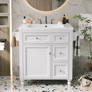 30'' Bathroom Vanity With Top Sink, Modern Bathroom Storage Cabinet With 2 Drawers And A Tip Out Drawer, Single Sink Bathroom Vanity Same As N710S130001K White Bathroom Modern Solid Wood Mdf Resin