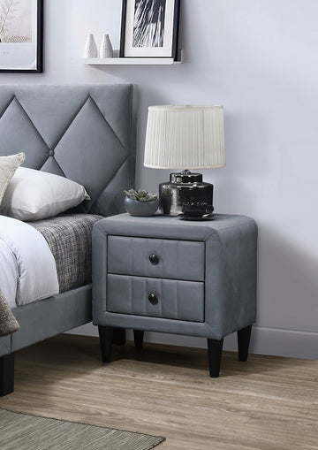 Grey Color Velvet Gorgeous 1PC Nightstand Bedside Table 2X Drawers Bedroom Furniture Sleek Design Tempered Legs Grey 2 Drawers Bedroom Bedside Cabinet Grey Color Velvet Gorgeous 1PC Nightstand Bedside Table 2X Drawers Bedroom Furniture Sleek Design Tempered Legs Grey 2 Drawers Bedroom Bedside Cabinet