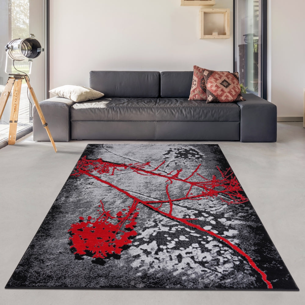 Jersey Area Rugs, Carpets For Livingroom, 5X7 Area Rugs ,2032 Black Red Rectangle 5&7 Black Red Contemporary Abstract Polypropylene