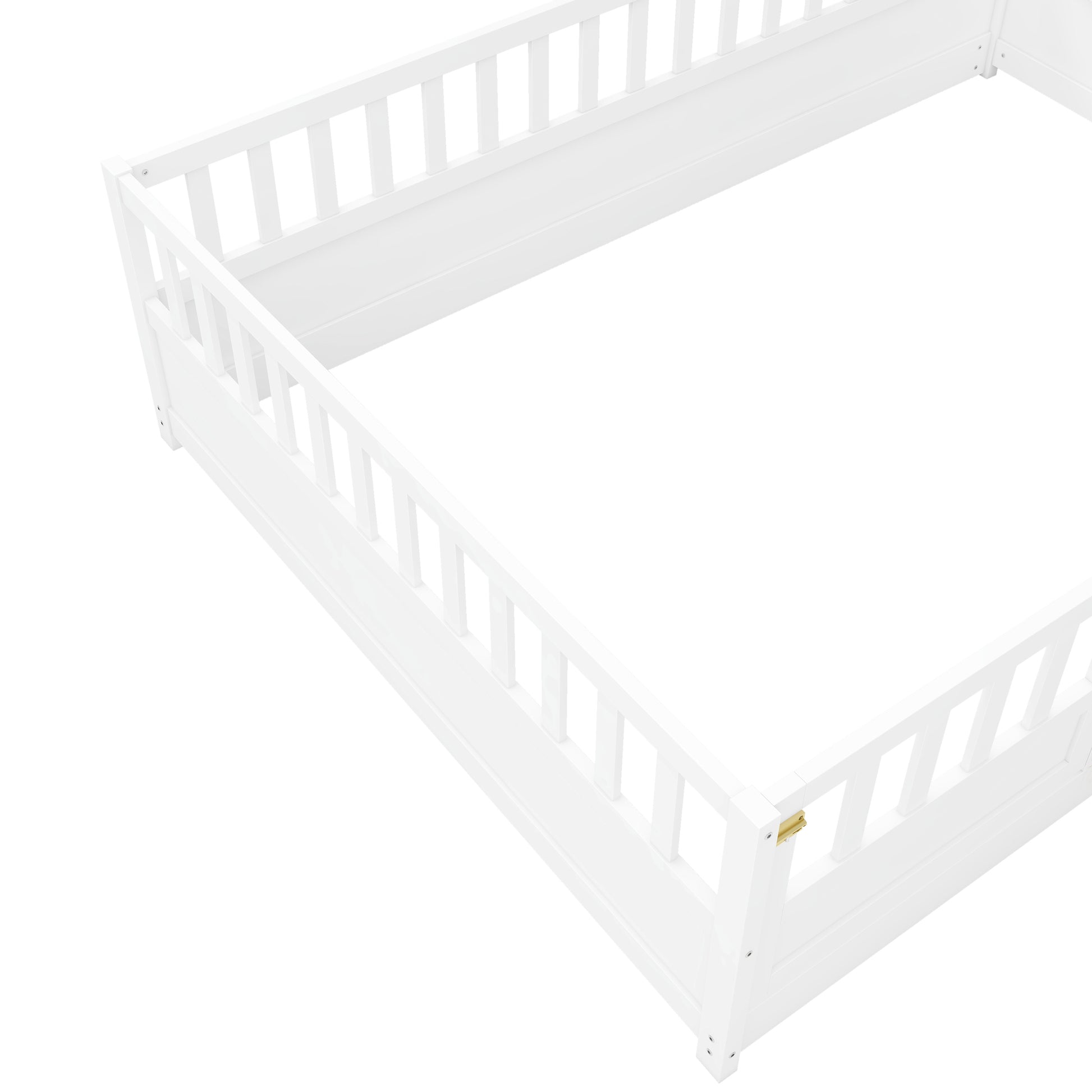 Full Size Floor Bed, Integral Construction With Super High Security Barrier, Door, Children'S Floor Bed Frame, Montessori Wooden Children'S Floor Bed, White Box Spring Required Full White Wood Brown