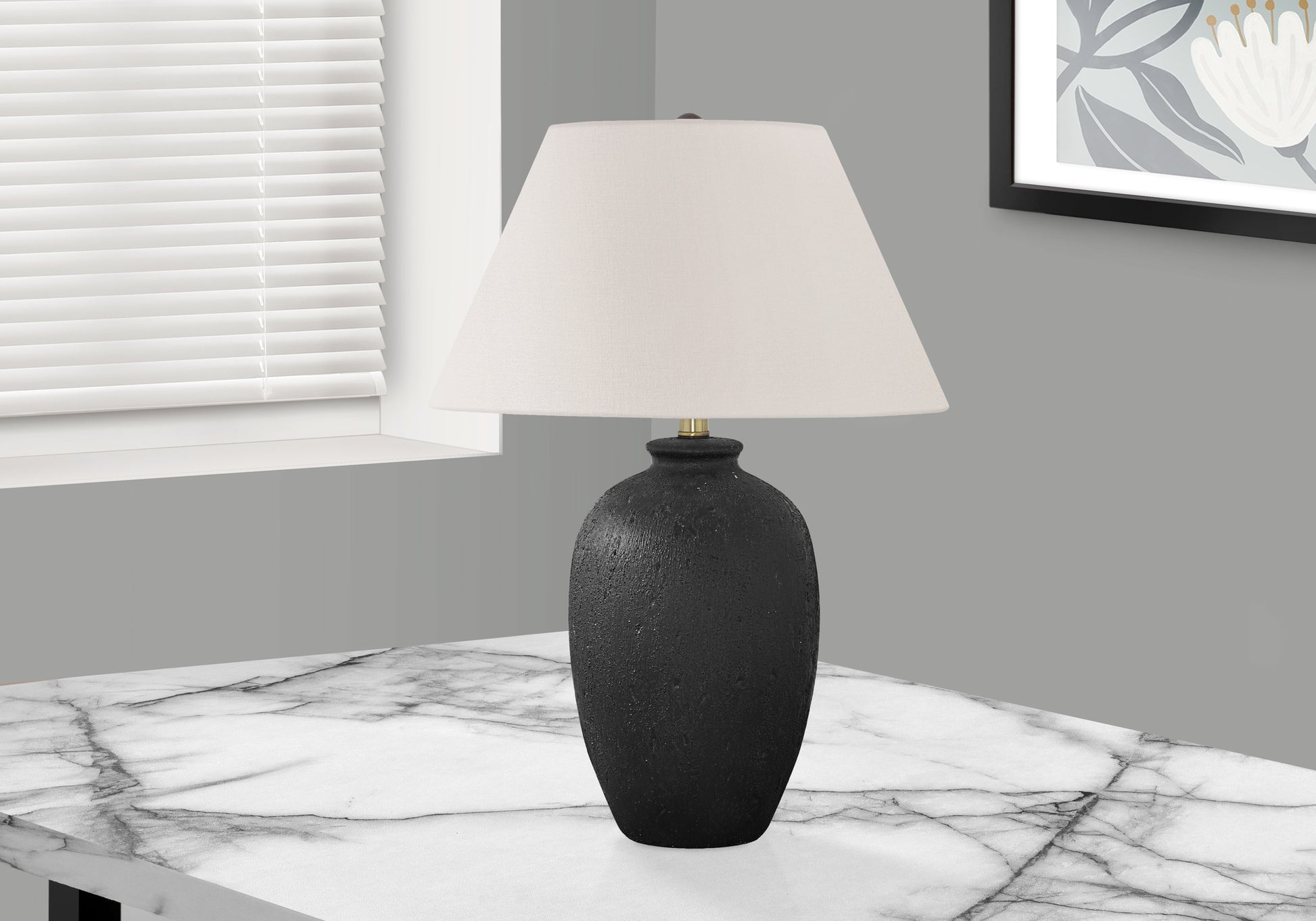 Lighting, 24"H, Table Lamp, Black Ceramic, Ivory Cream Shade, Modern Black Ceramic