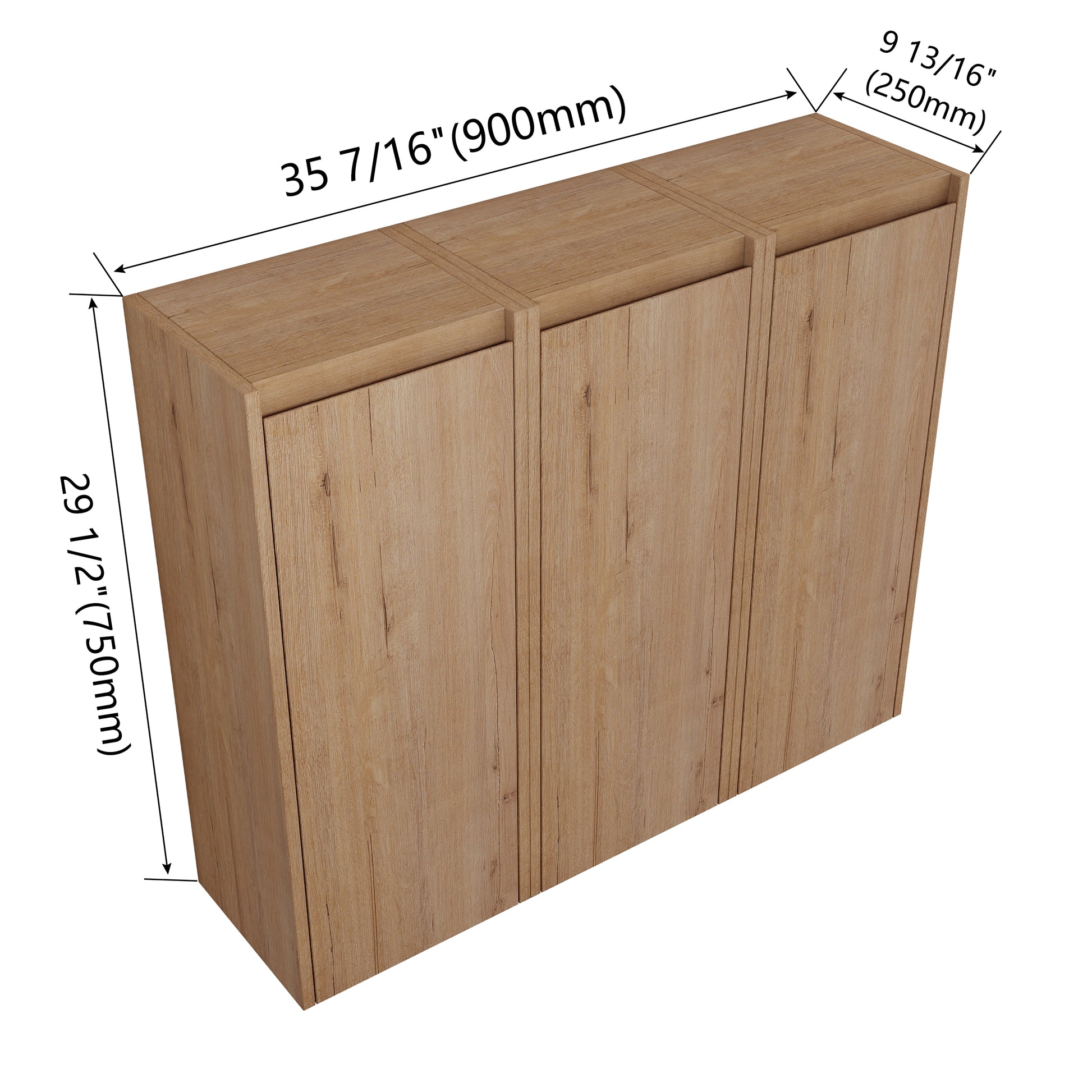 12" Bathroom Side Cabinet, 3 Soft Close Doors, Float Mounting Design, 12*3 Kd Packing Imitative Oak 3 Bathroom Wall Mounted Modern Plywood Plywood