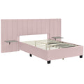 Full Size Upholstered Platform Bed With Big Headboard, Bedroom Furniture, Velvet, Pink Full Pink Plywood