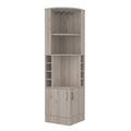 Syrah Corner Bar Cabinet, Eight Bottle Cubbies, Double Door, Two Open Shelves Light Gray Light Gray Particle Board