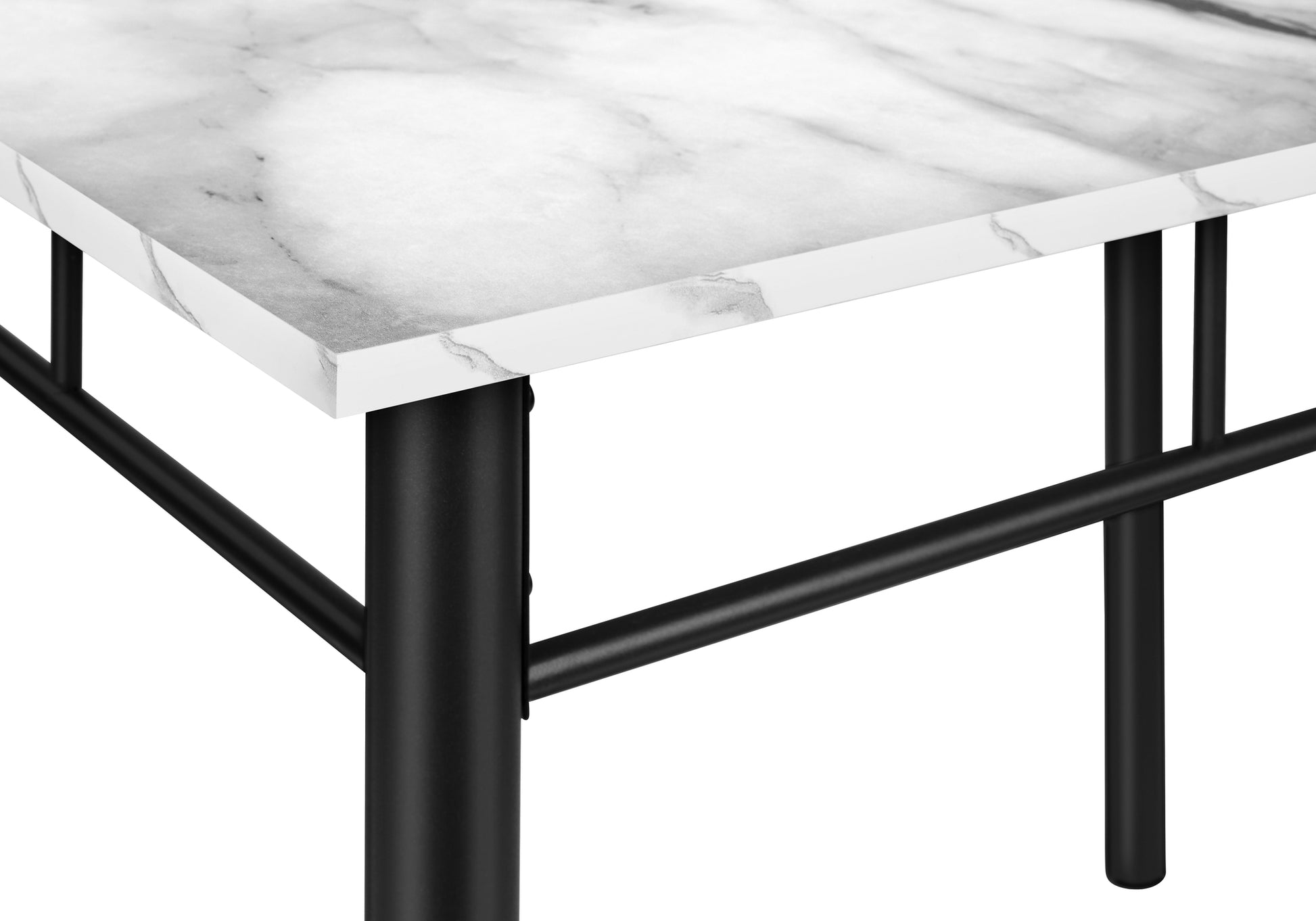 Dining Table Set, 5Pcs Set, Small, 40" Rectangular, Kitchen, White Marble Look Laminate, Black Metal, Contemporary, Modern White Foam Metal