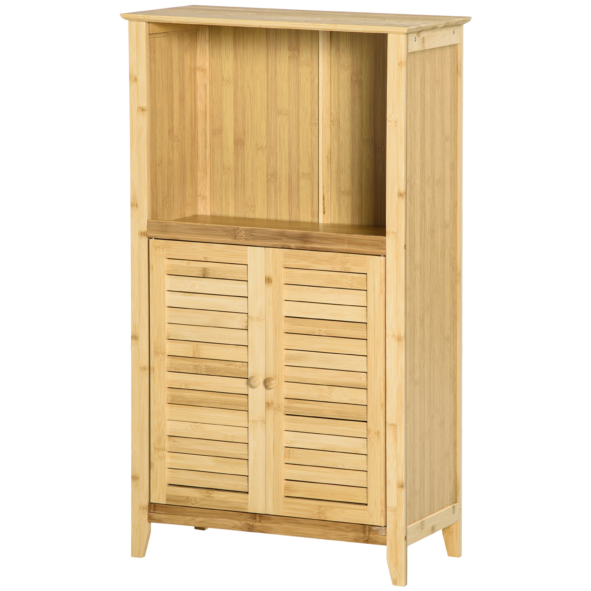 Homcom Bamboo Floor Cabinet Bathroom Floor Cabinet Living Room Organizer Tower With Multiple Shelves And Doors, Natural Natural Bamboo