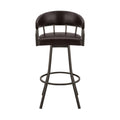 Mayla 30 Inch Swivel Bar Stool, Metal Flared Legs, Brown Faux Leather Brown Fabric Metal