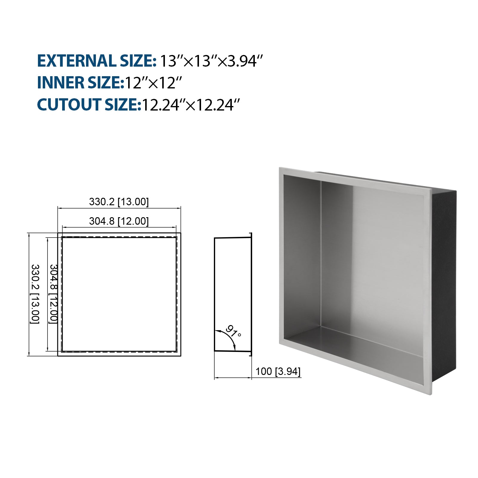 13" X 13" Stainless Steel Shower Niche, Brushed Nickel Brushed Nickel Stainless Steel