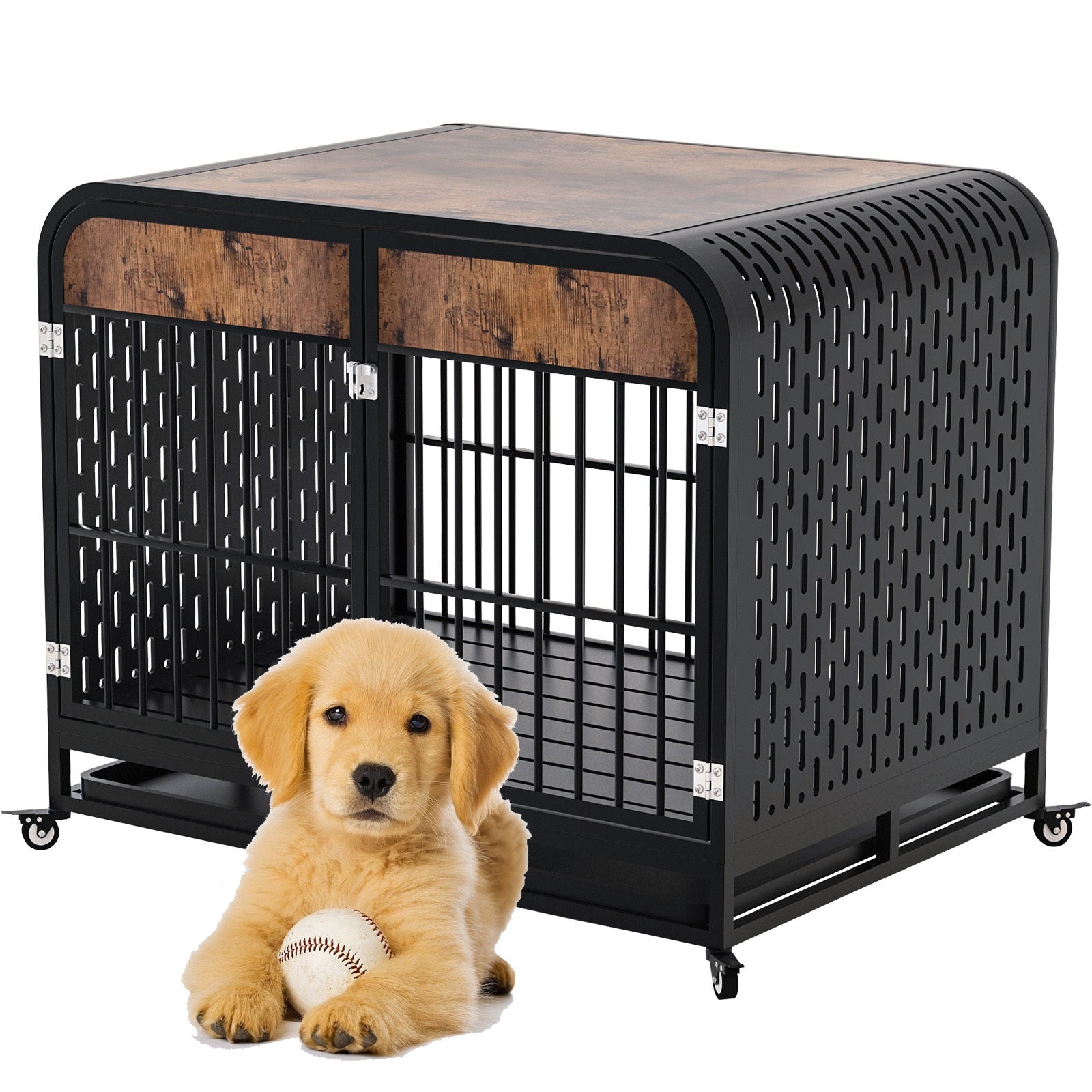 Heavy Duty Dog Crate Furniture Wooden Table Pet Dog Cage Kennel House Indoor Side End Table Decor With Removable Trays And Lockable Wheels For Small Dogs 33" Brown Brown Outdoor Kennel Small 11 25 Lbs Mdf Steel