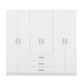 6 Doors Wooden Wardrobe Storage For Bedroom, With Big Drawers, White White Plywood