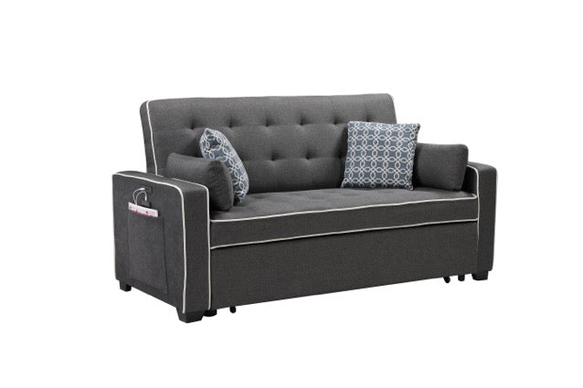 Cody 70" Modern Gray Fabric Sleeper Sofa With 2 Usb Charging Ports And 4 Accent Pillows Gray Linen 2 Seat