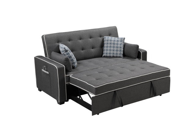 Cody 70" Modern Gray Fabric Sleeper Sofa With 2 Usb Charging Ports And 4 Accent Pillows Gray Linen 2 Seat